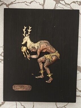 Vintage Sonora Mexico Danza de la venado or Deer Dance Copper On Wood Wall Art
